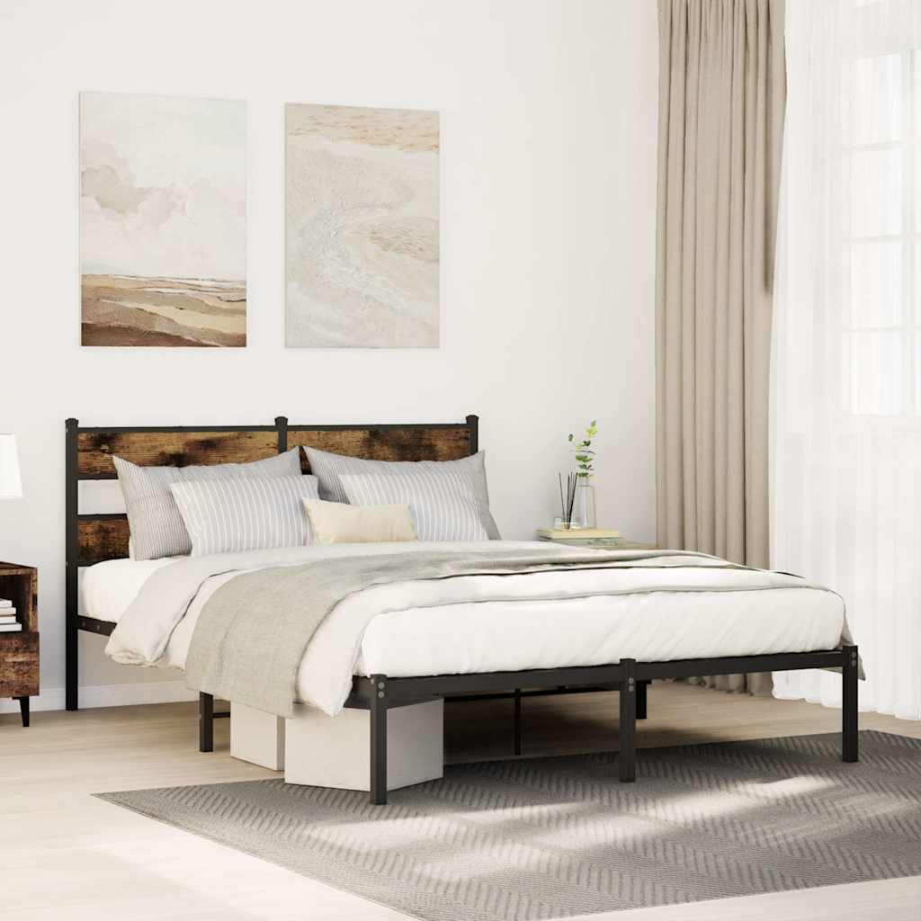 vidaXL Metallinen sängynrunko ilman patjaa savutammi 140x190 cm