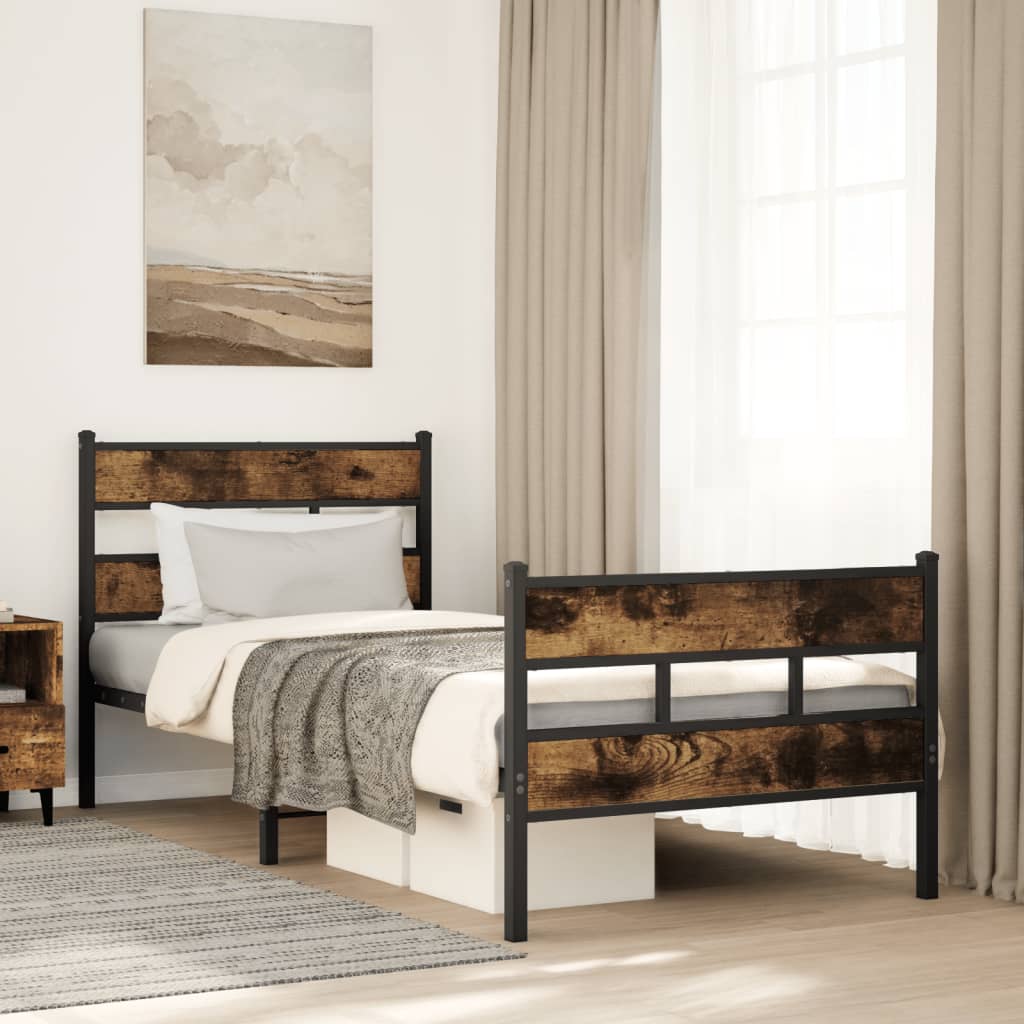 vidaXL Metallinen sängynrunko ilman patjaa savutammi 100x200 cm