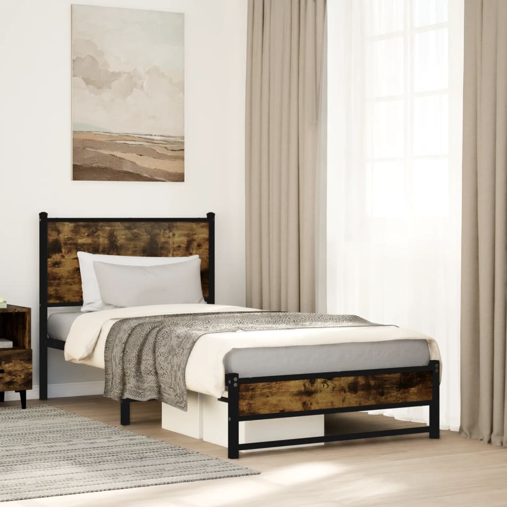 vidaXL Metallinen sängynrunko ilman patjaa savutammi 100x200 cm