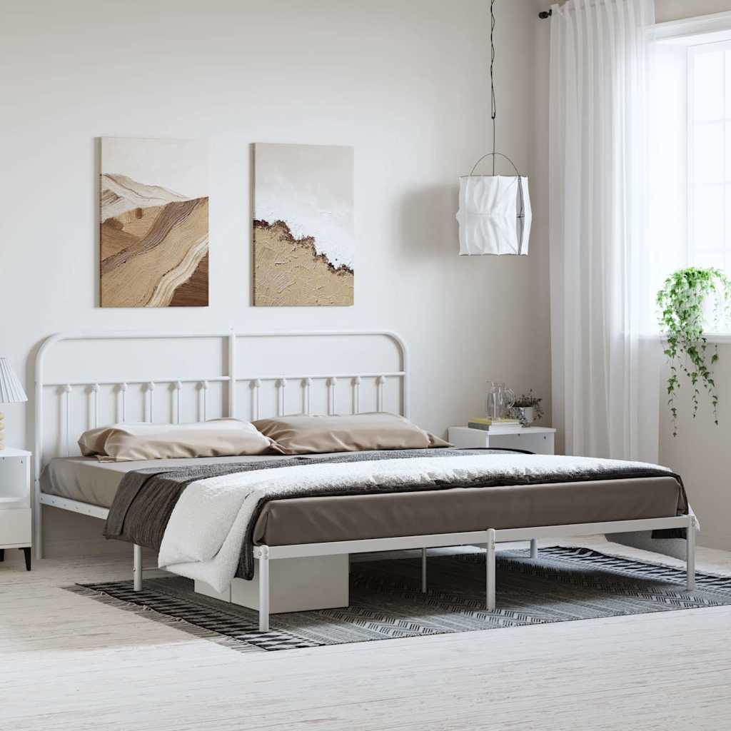 vidaXL Metallinen sängynrunko päädyllä valkoinen 183x213 cm