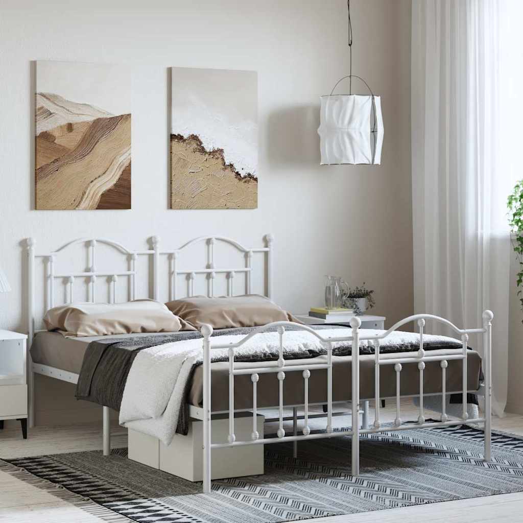 vidaXL Metallinen sängynrunko päädyillä valkoinen 135x190 cm