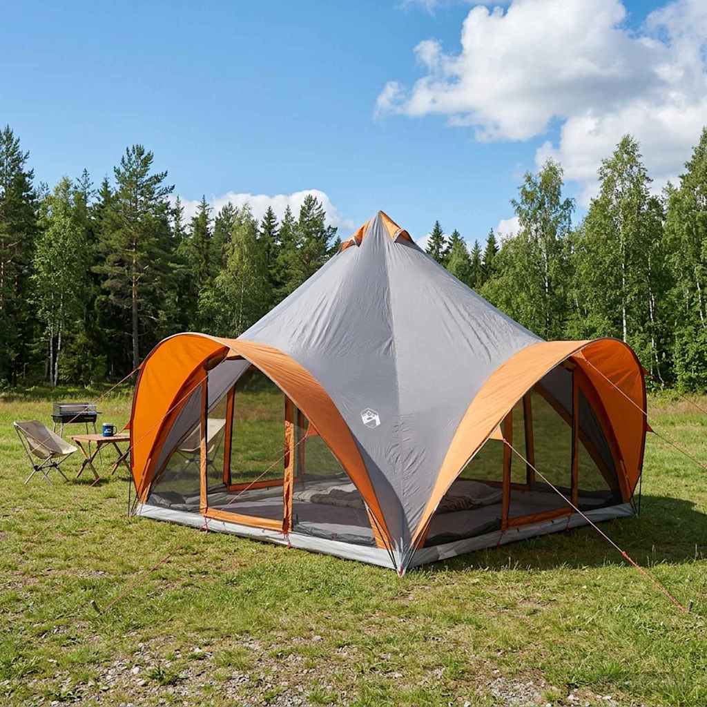 vidaXL Tipi-teltta 6.0 hengelle Harmaa ja oranssi Polyesteri ja teräs