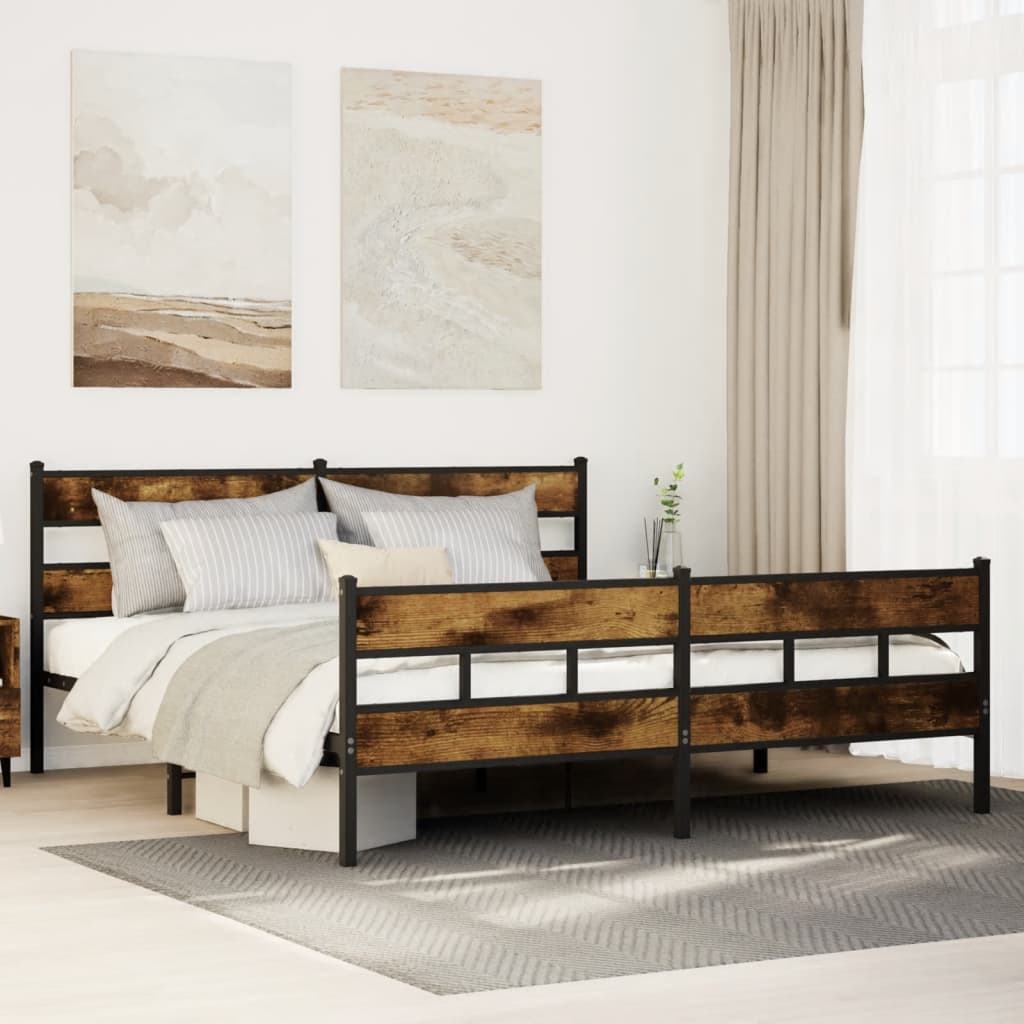 vidaXL Metallinen sängynrunko savutammi 193x203 cm