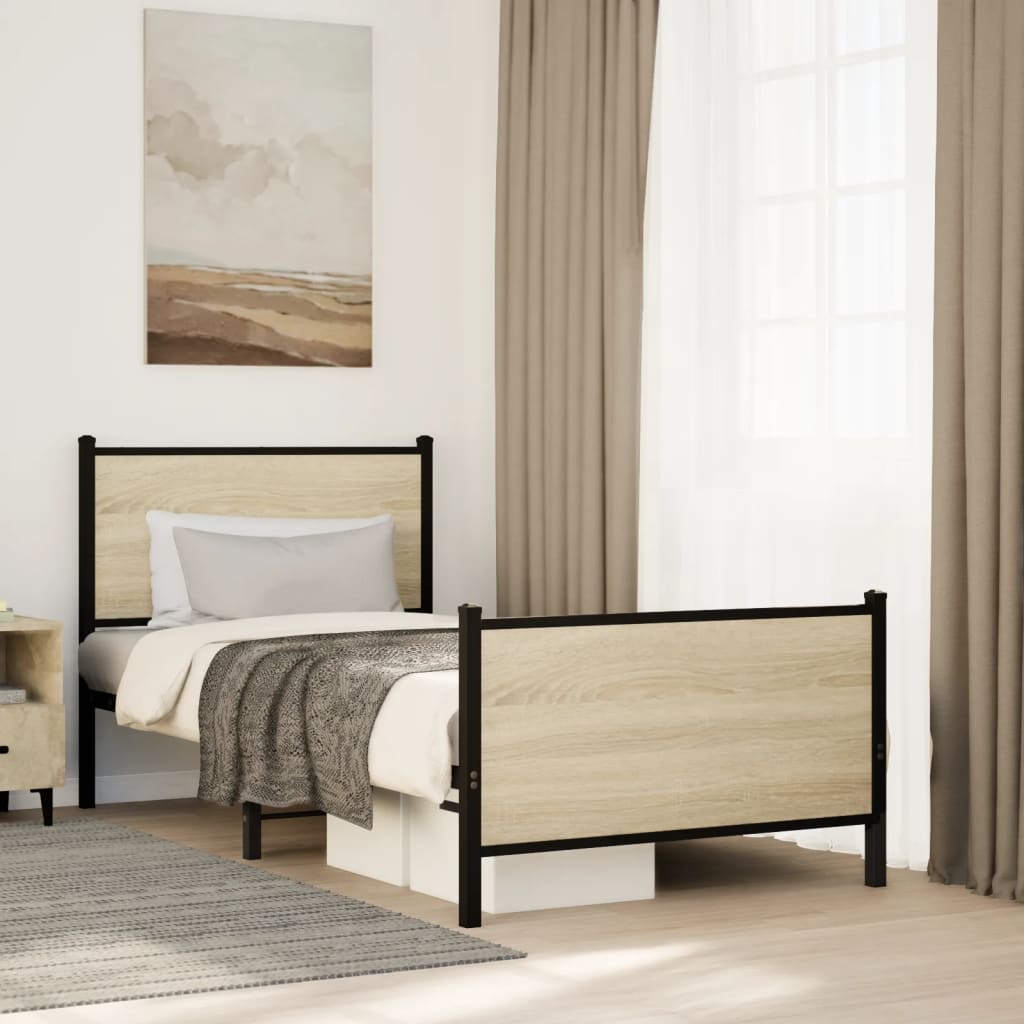 vidaXL Metallinen sängynrunko ilman patjaa Sonoma-tammi 90x200 cm